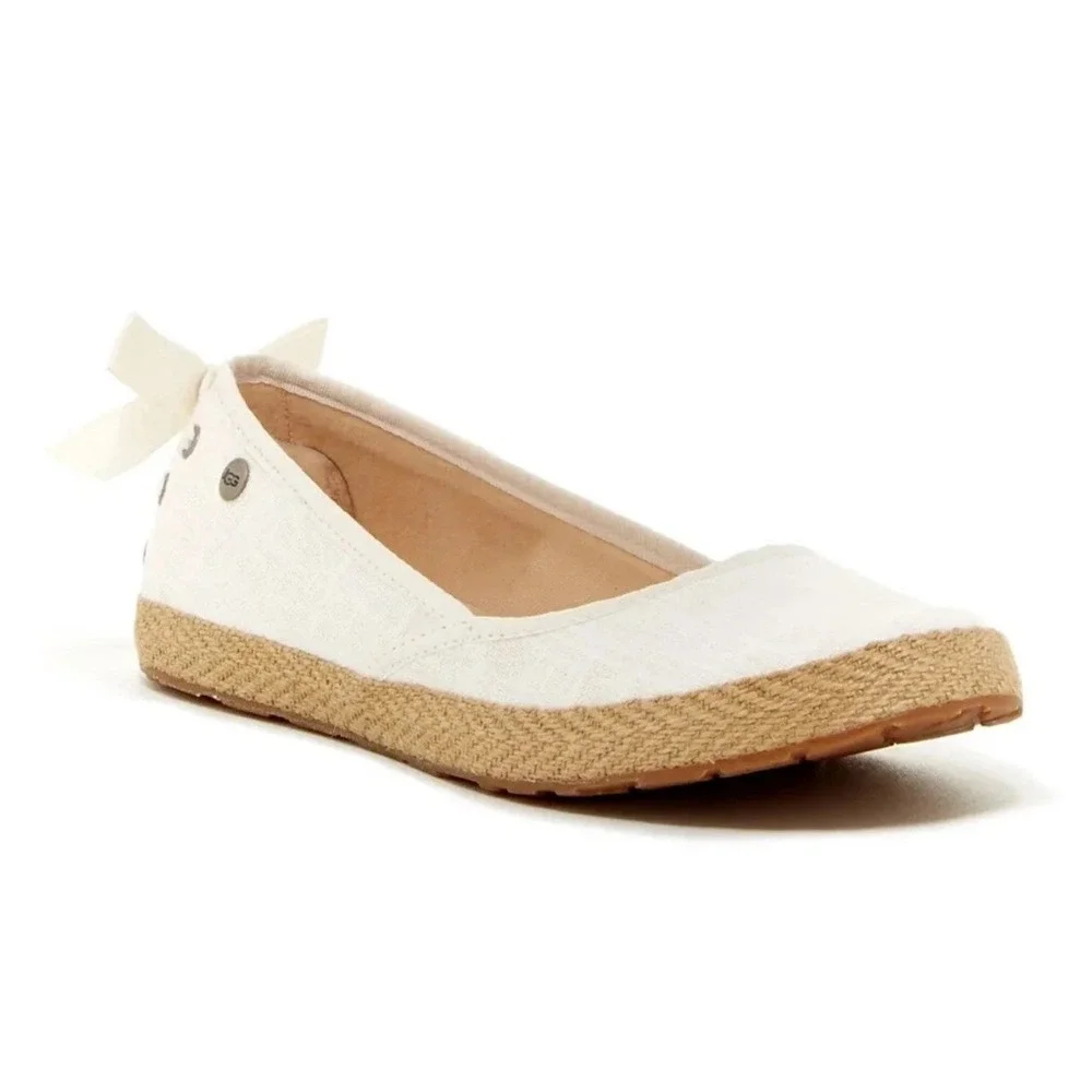 UGG Indah Espadrille Flats Womens 8 Cream Canvas Slip-On Jute Sole 1003493